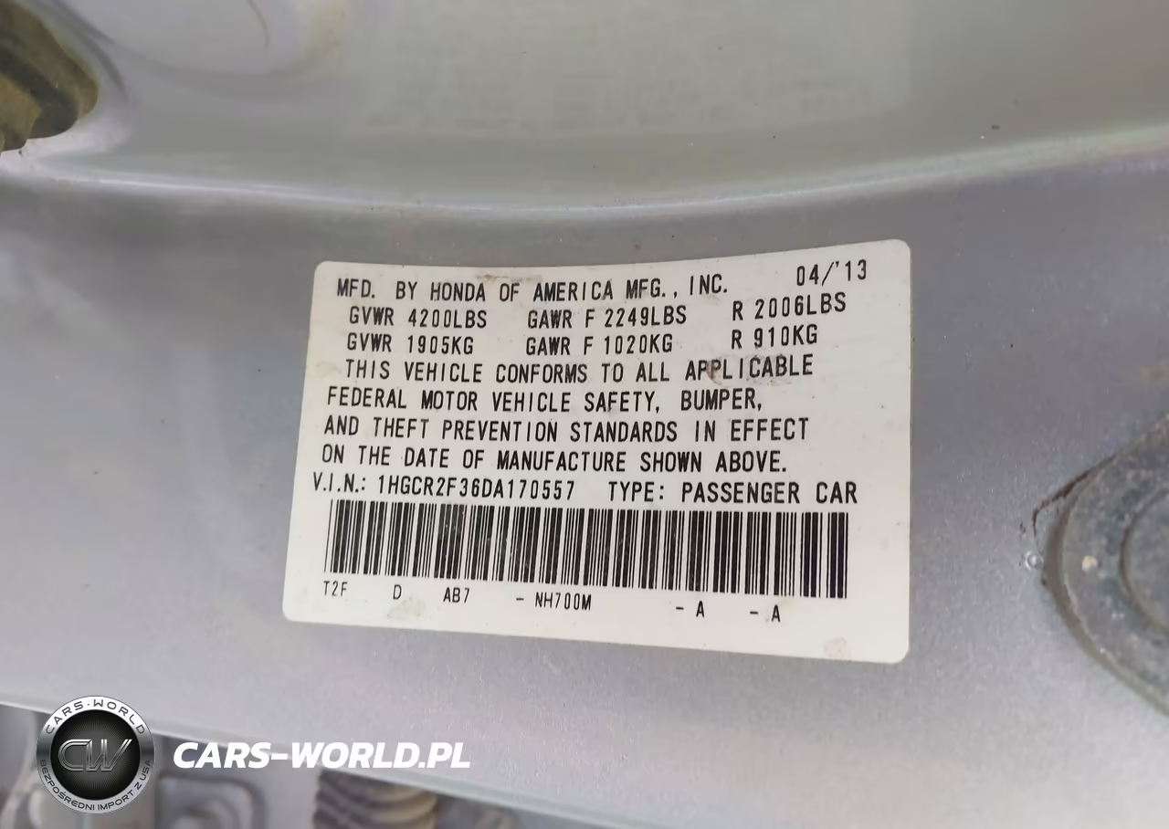 2013 Honda Accord Lx VIN:1HGCR2F36DA170557 - 9