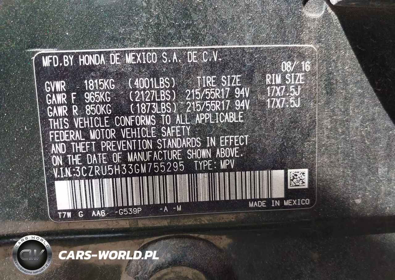 2016 Honda Hr-V Lx VIN:3CZRU5H33GM755295 - 9