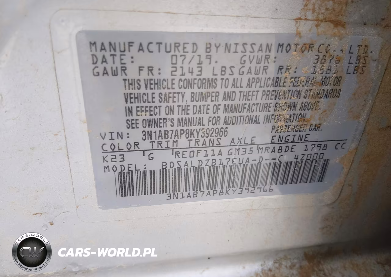 2019 Nissan Sentra Sv VIN:3N1AB7AP8KY392966 - 9