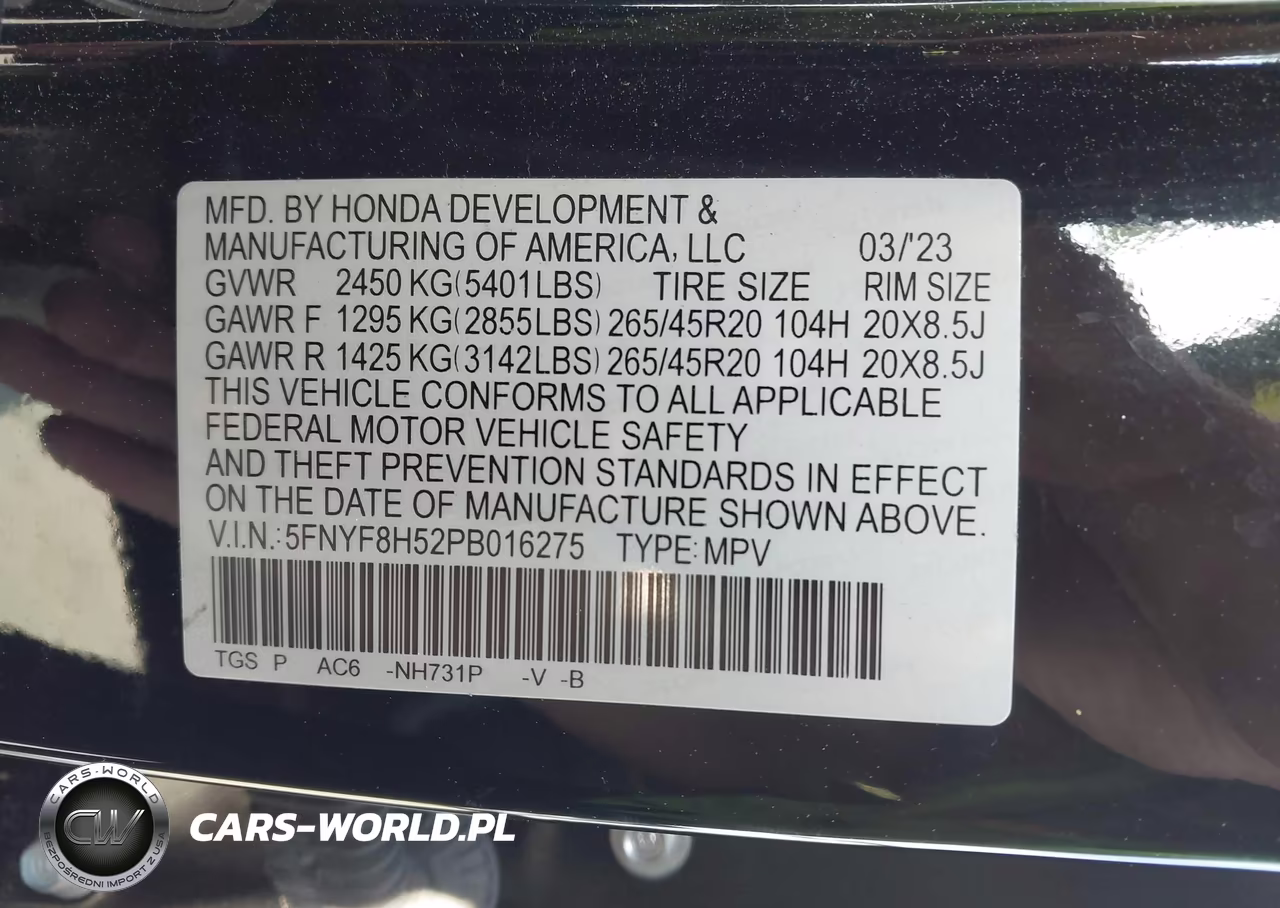 2023 Honda Passport Awd Ex-L VIN:5FNYF8H52PB016275 - 9