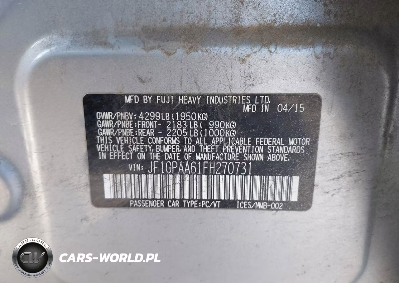 2015 Subaru Impreza 2.0I VIN:JF1GPAA61FH270731 - 9