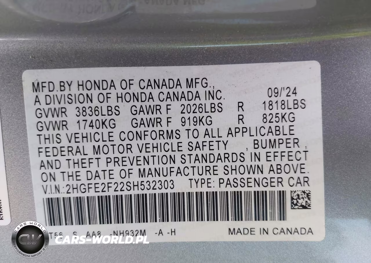 2025 Honda Civic Lx VIN:2HGFE2F22SH532303 - 9