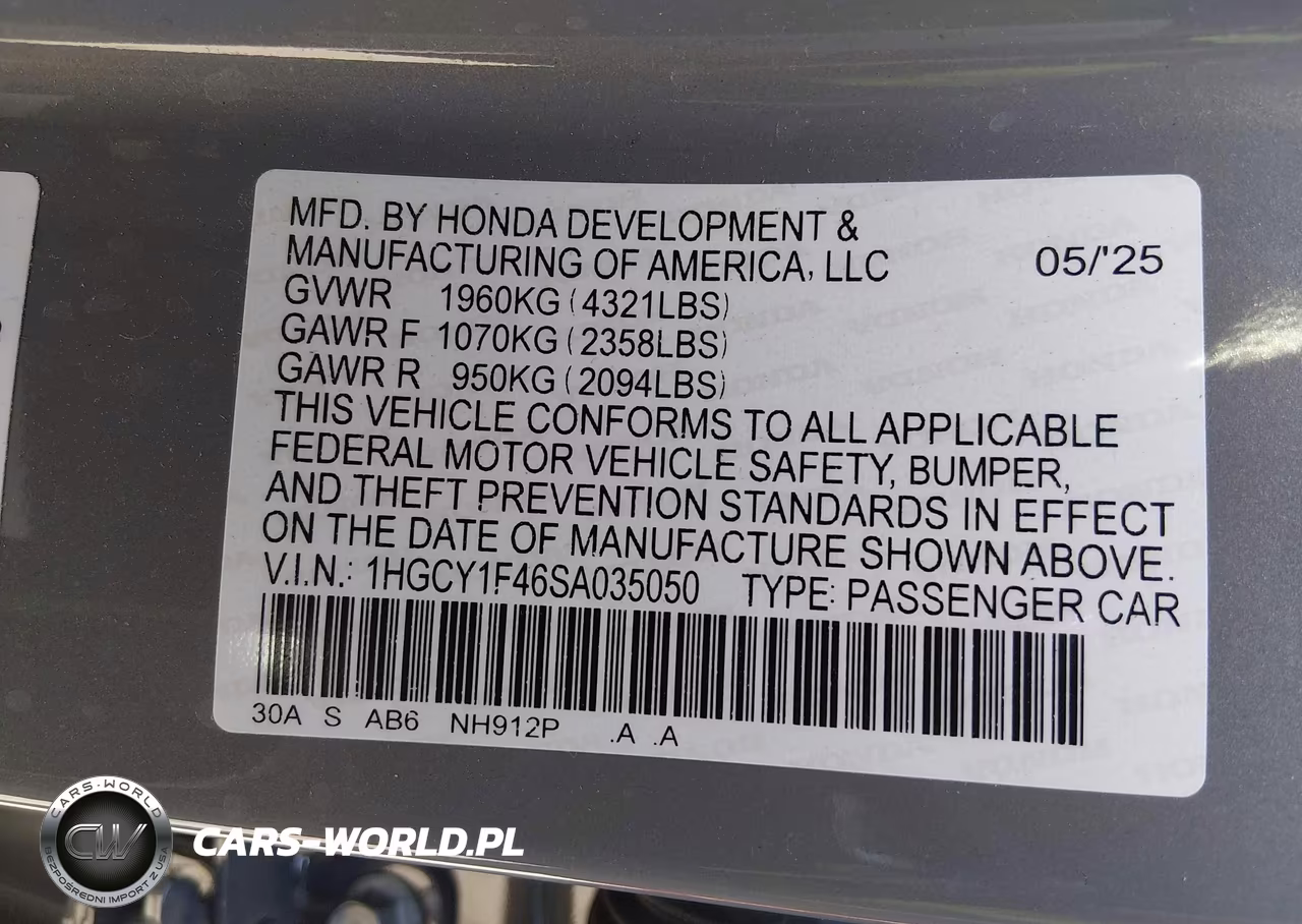 2025 Honda Accord Se VIN:1HGCY1F46SA035050 - 9