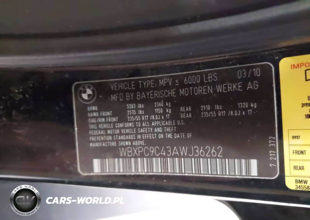 2010 BMW X3 xDrive30I VIN:WBXPC9C43AWJ36262 - 9