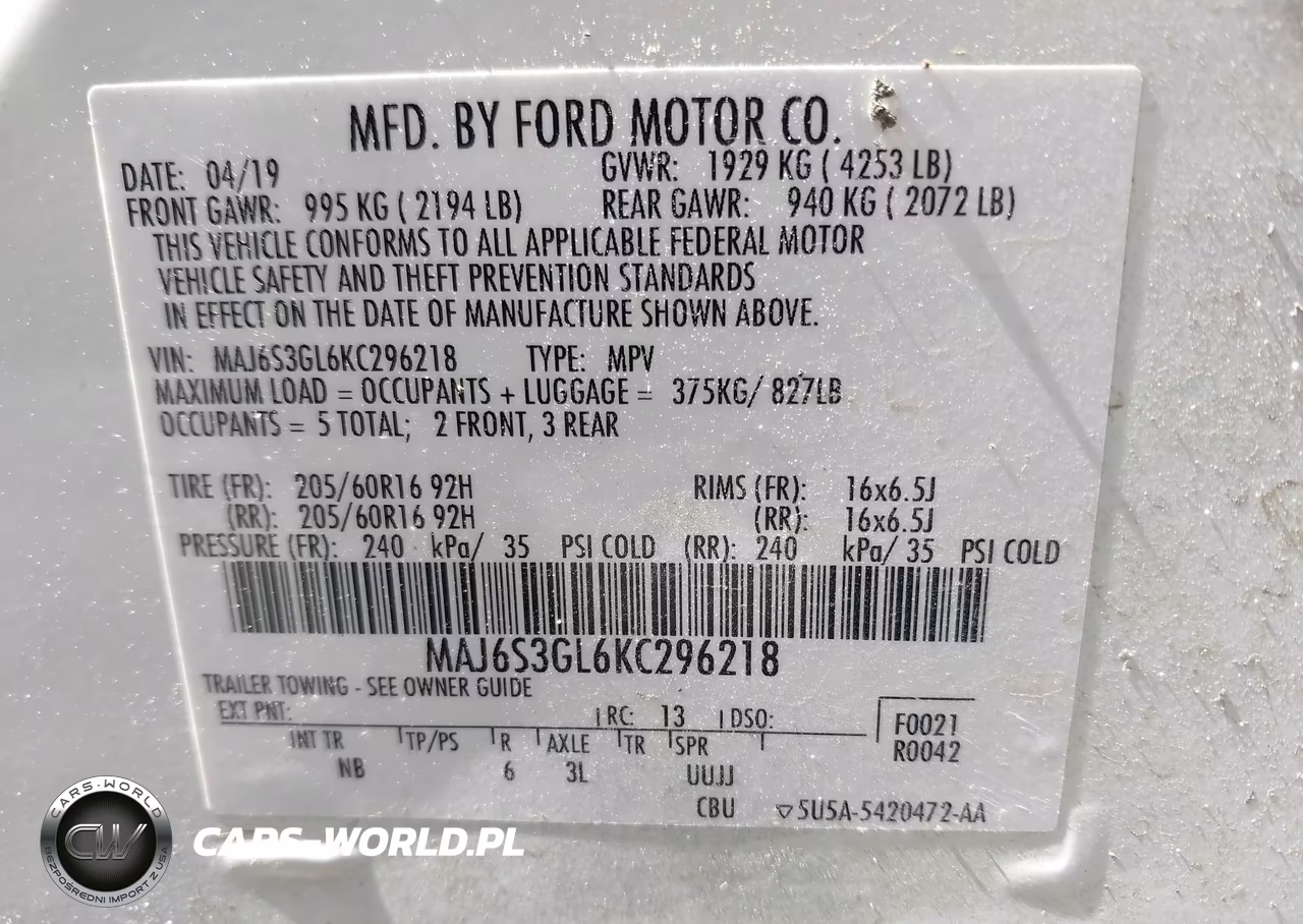 2019 Ford Ecosport Se VIN:MAJ6S3GL6KC296218 - 9