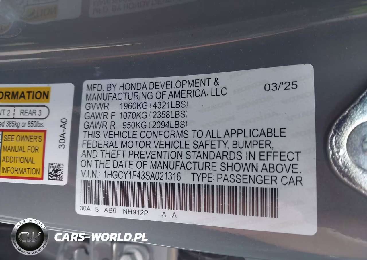 2025 Honda Accord Se VIN:1HGCY1F43SA021316 - 9