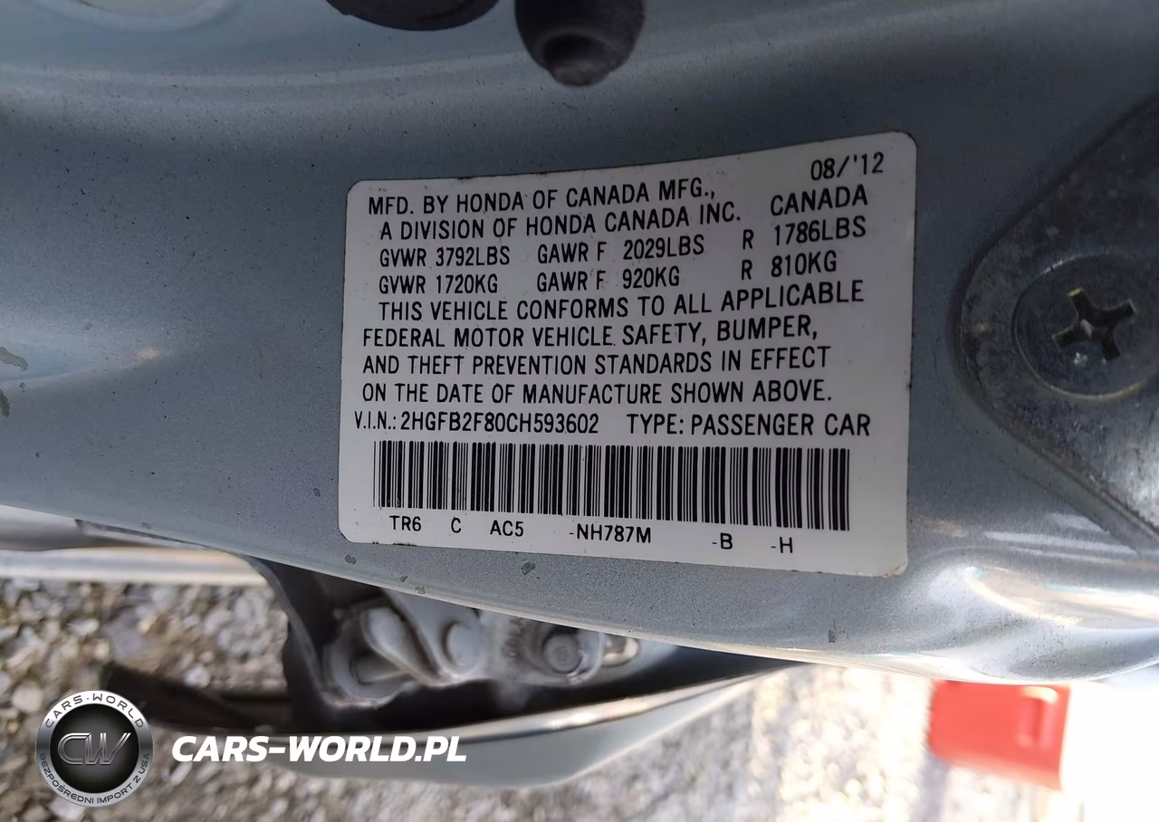 2012 Honda Civic Ex VIN:2HGFB2F80CH593602 - 9