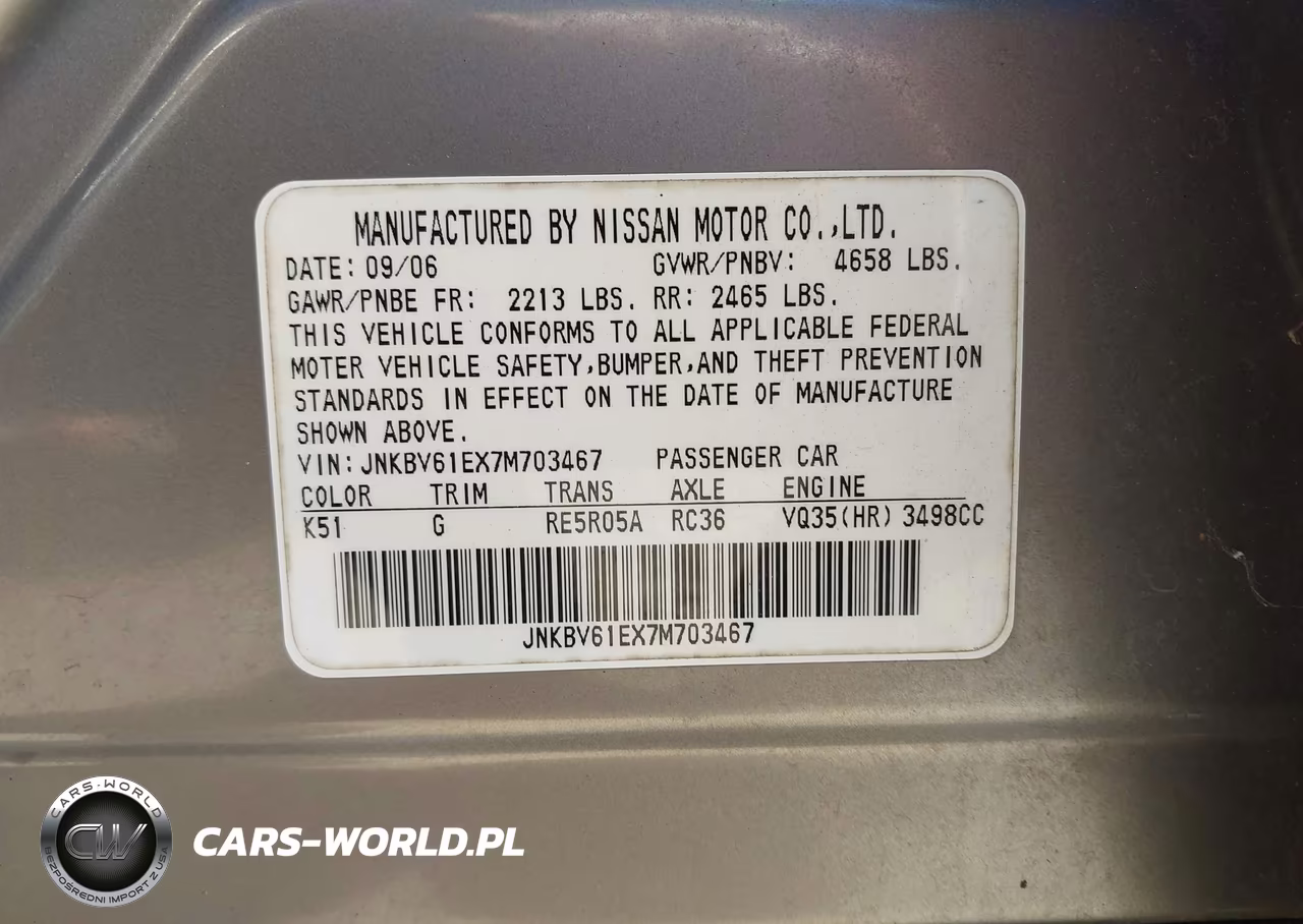 2007 Infiniti G35 Sport VIN:JNKBV61EX7M703467 - 9