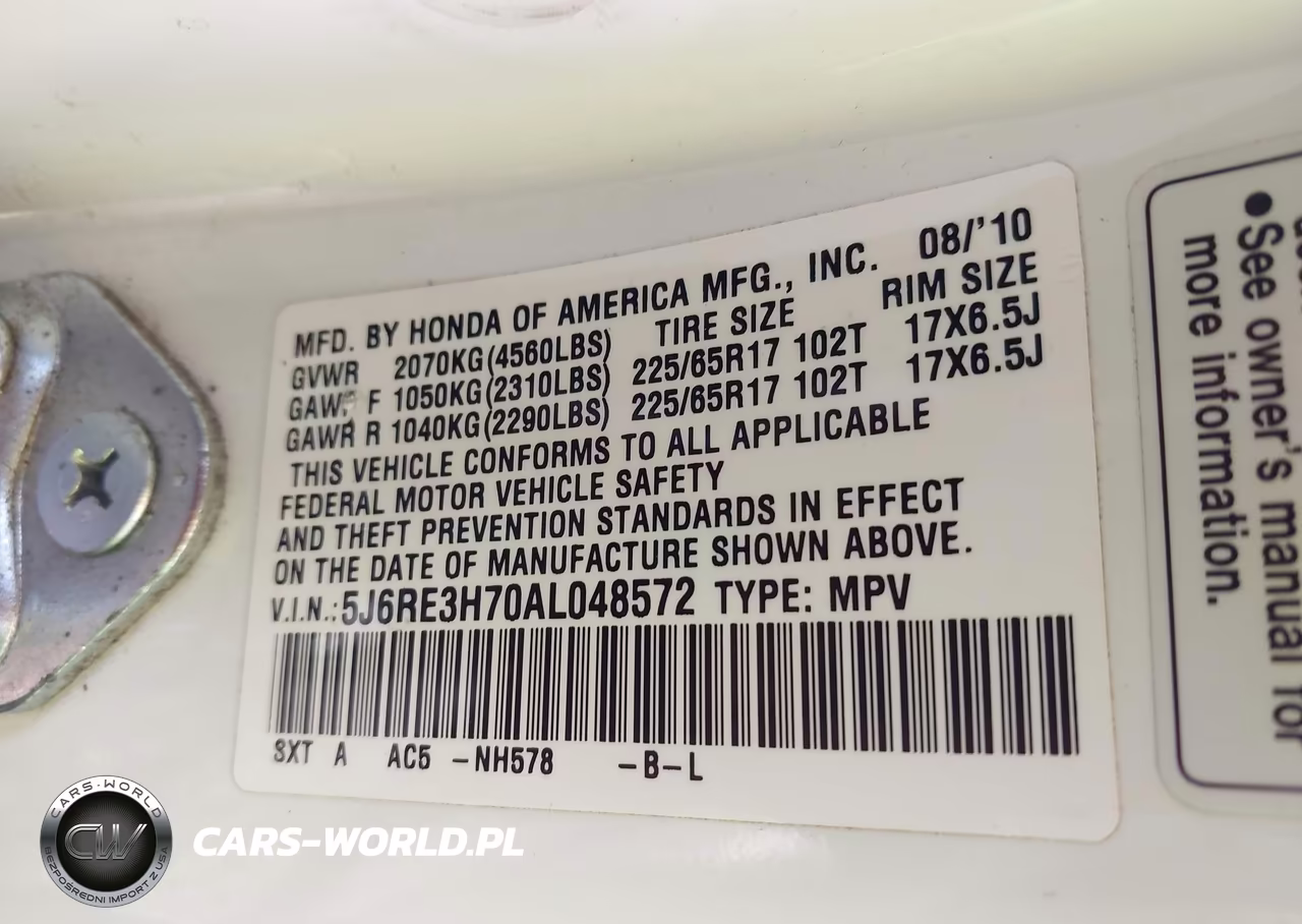 2010 Honda Cr-V Ex-L VIN:5J6RE3H70AL048572 - 9