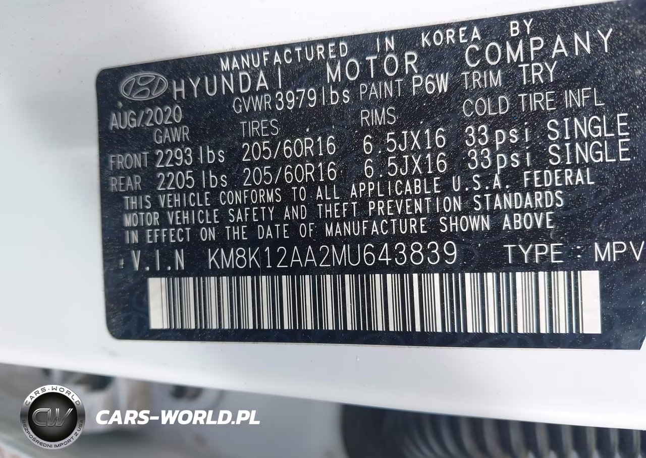 2021 Hyundai Kona Se VIN:KM8K12AA2MU643839 - 9