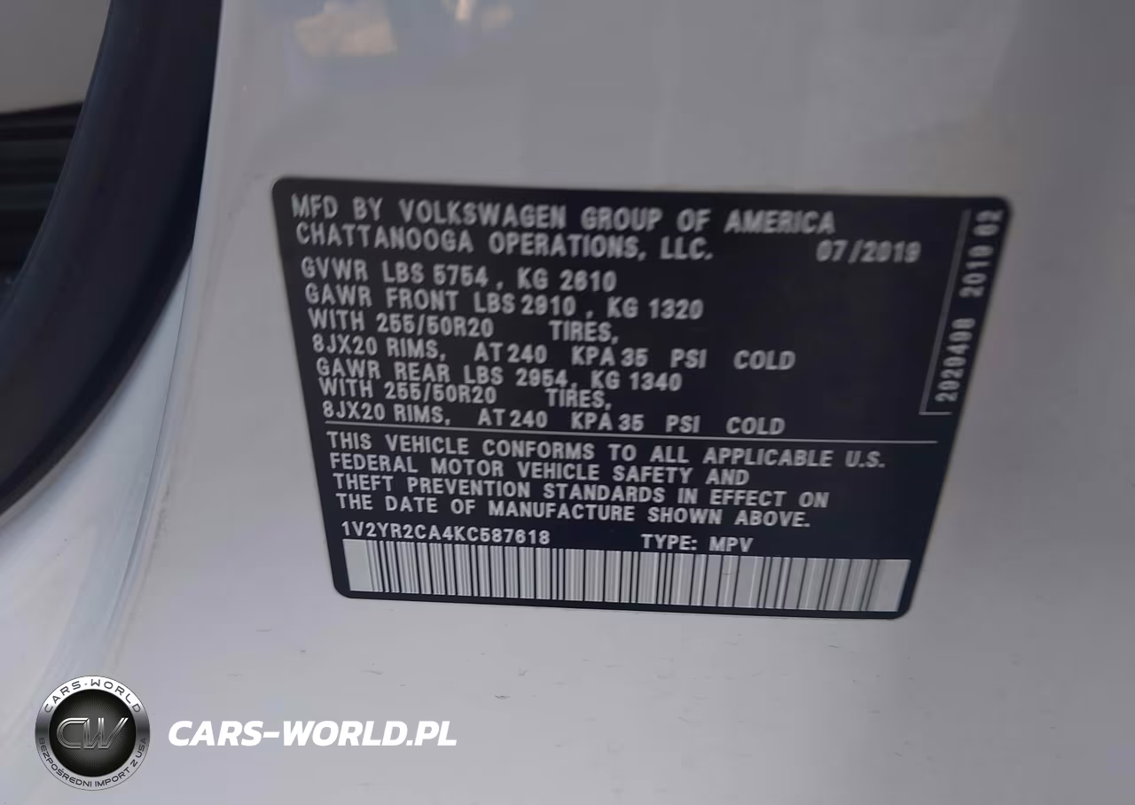 2019 Volkswagen Atlas 3.6L V6 Se W-Technology R-Line VIN:1V2YR2CA4KC587618 - 9