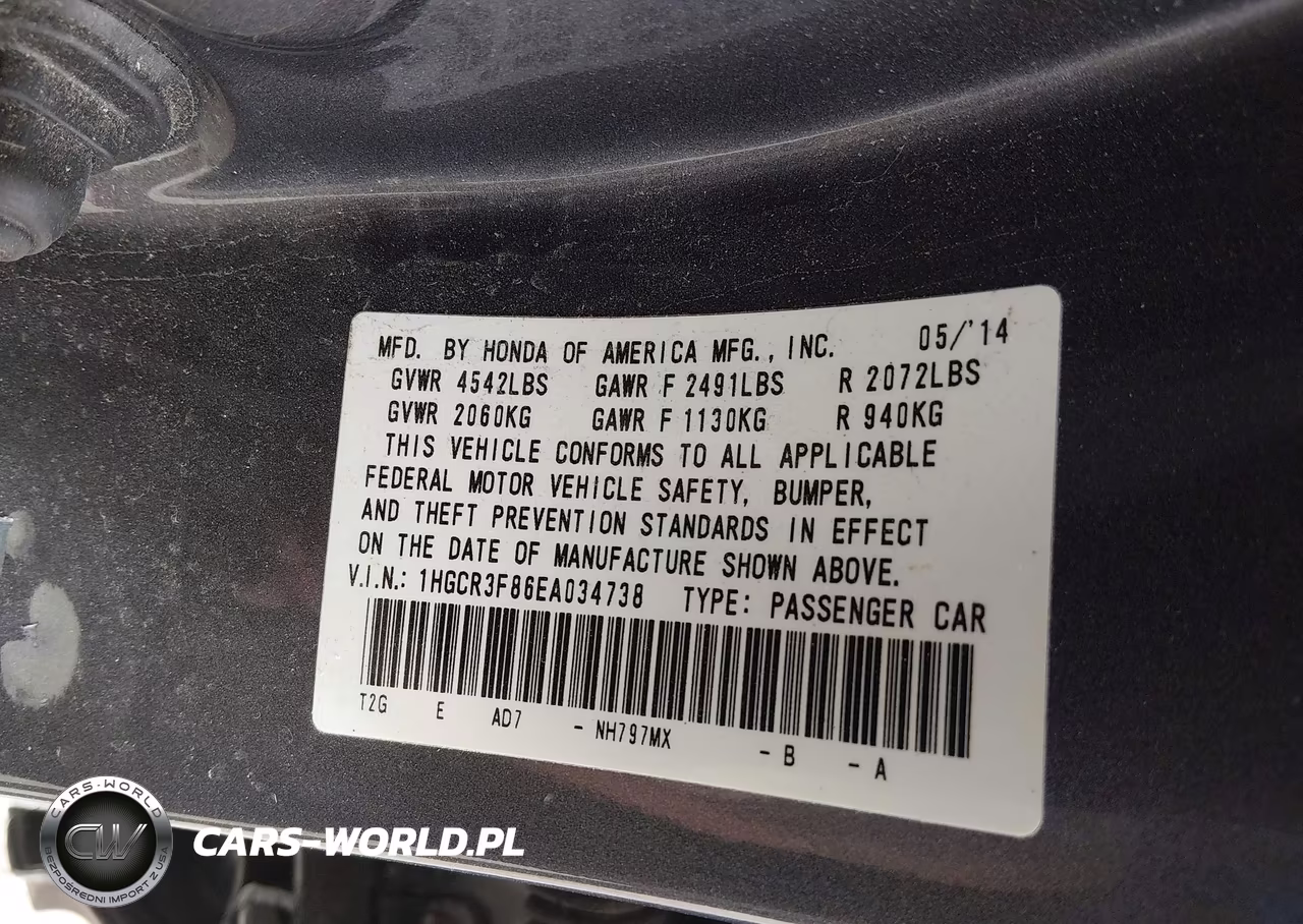 2014 Honda Accord Ex-L V-6 VIN:1HGCR3F86EA034738 - 9