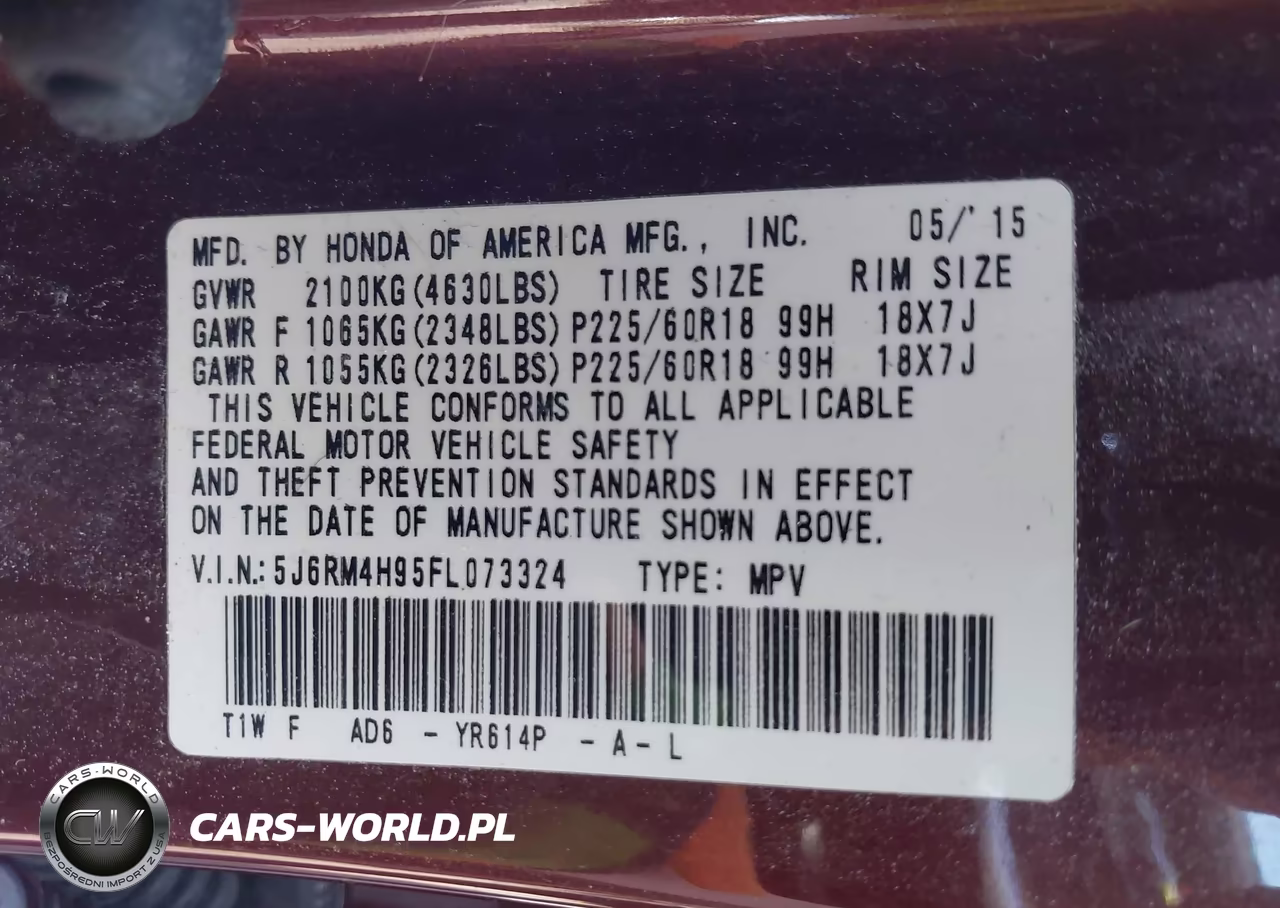 2015 Honda Cr-V Touring VIN:5J6RM4H95FL073324 - 9