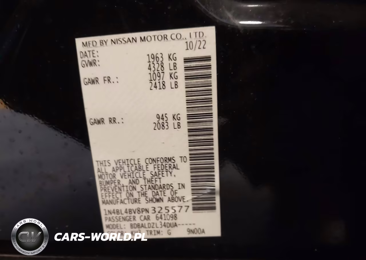 2023 Nissan Altima S Fwd VIN:1N4BL4BV8PN325577 - 9