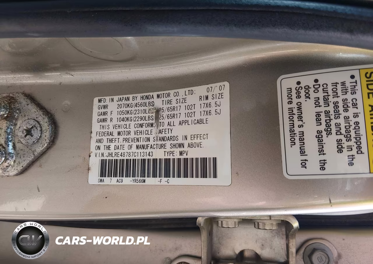 2007 Honda Cr-V Ex-L VIN:JHLRE48787C113143 - 9