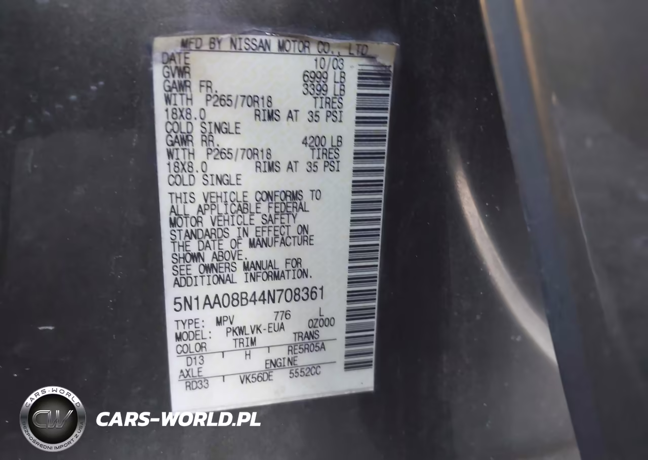2004 Nissan Pathfinder Armada Le VIN:5N1AA08B44N708361 - 9