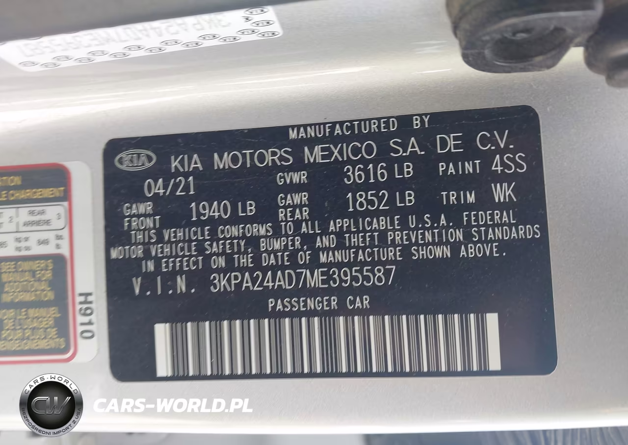 2021 Kia Rio S VIN:3KPA24AD7ME395587 - 9