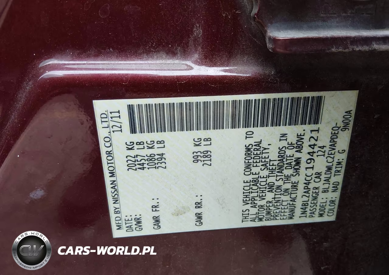 2012 Nissan Altima 3.5 Sr VIN:1N4BL2AP4CC194421 - 9