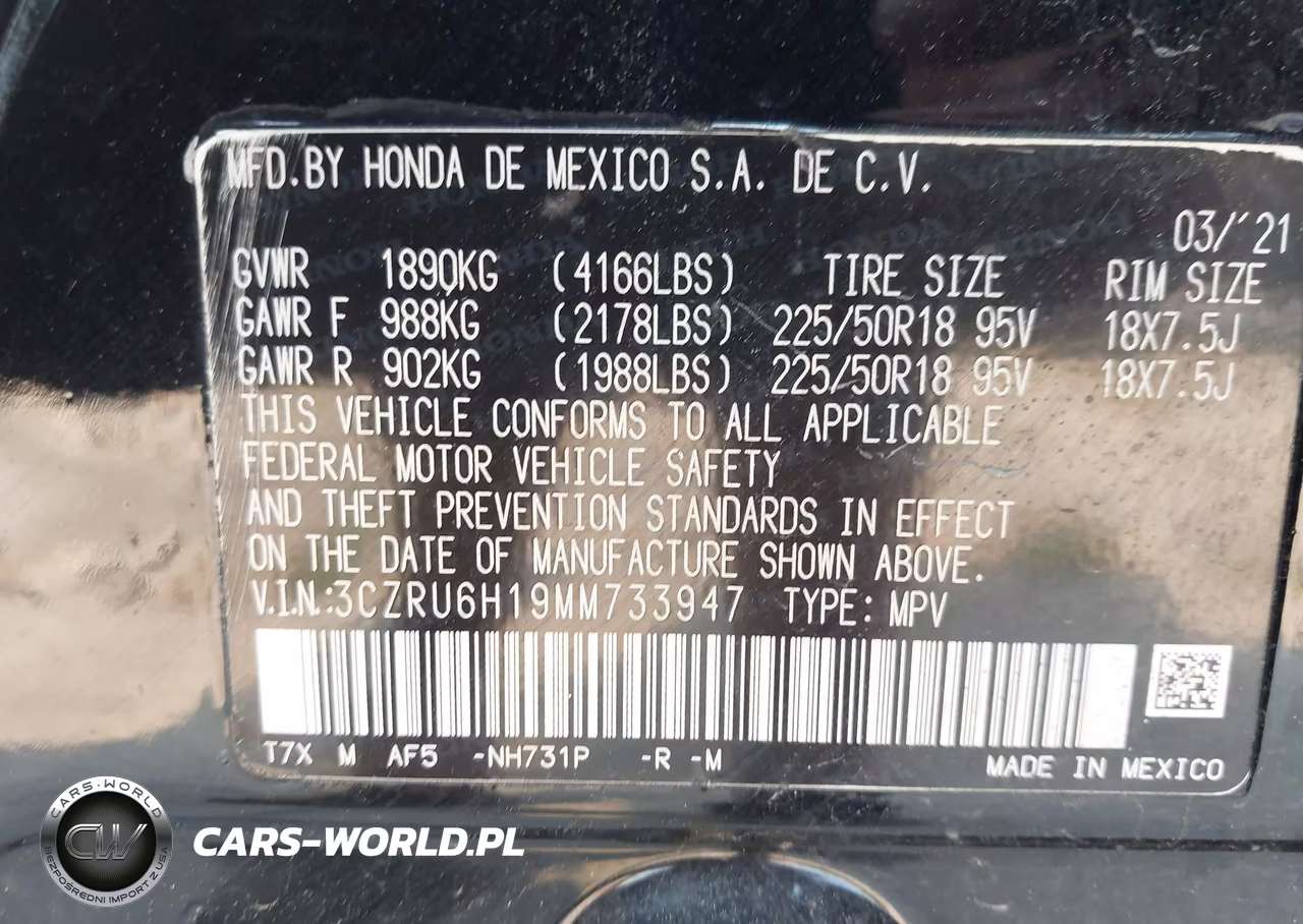 2021 Honda Hr-V Awd Sport VIN:3CZRU6H19MM733947 - 9