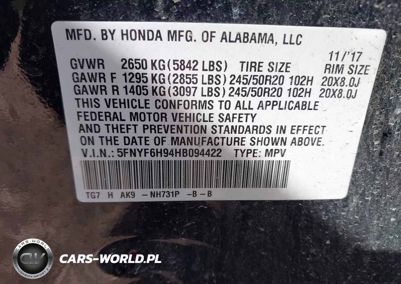 2017 Honda Pilot Touring VIN:5FNYF6H94HB094422 - 9