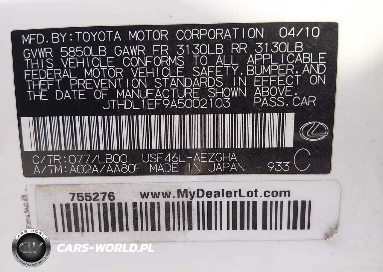 2010 Lexus Ls 460 L VIN:JTHDL1EF9A5002103 - 9