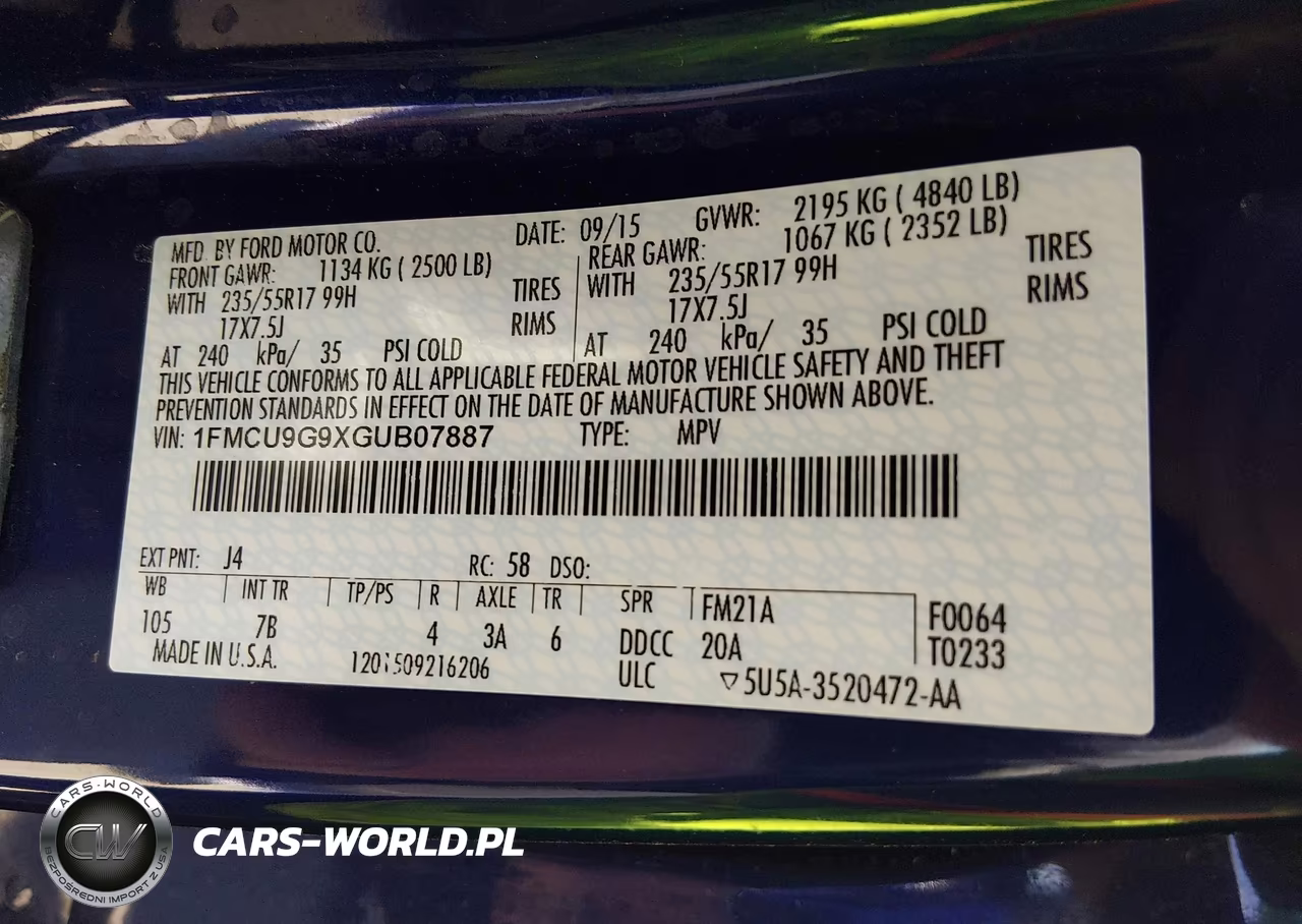 2016 Ford Escape Se VIN:1FMCU9G9XGUB07887 - 9