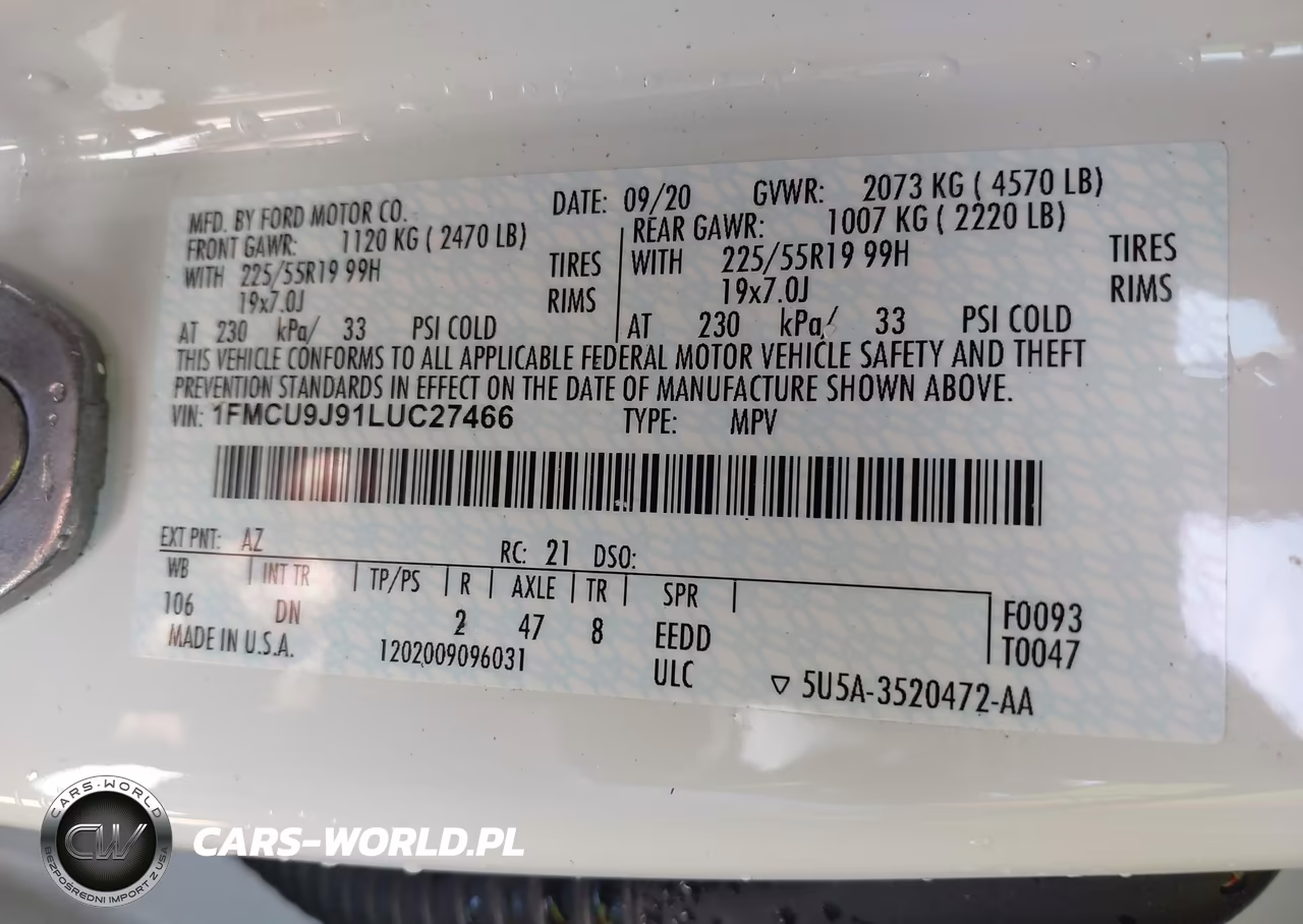2020 Ford Escape Titanium VIN:1FMCU9J91LUC27466 - 9