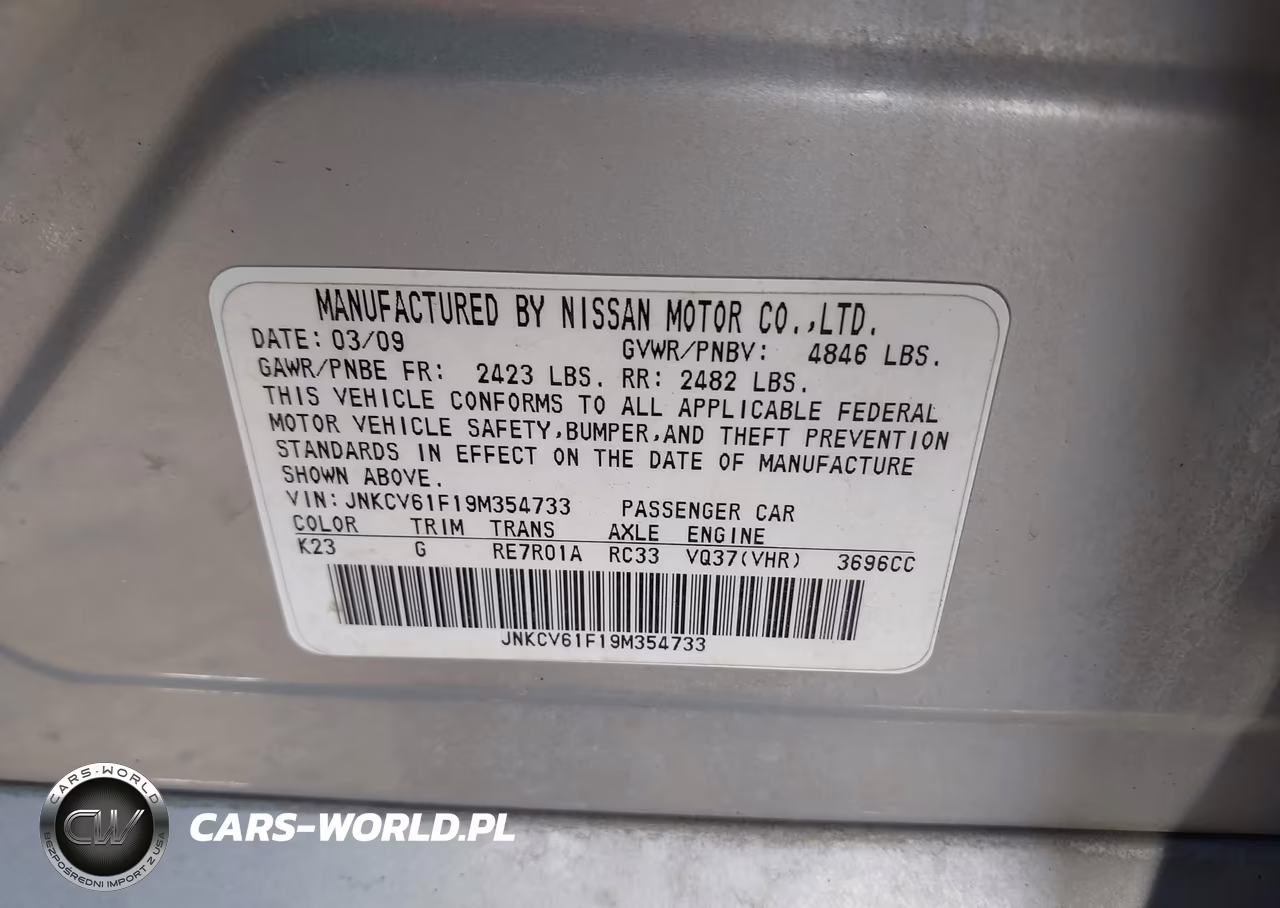 2009 Infiniti G37X VIN:JNKCV61F19M354733 - 9
