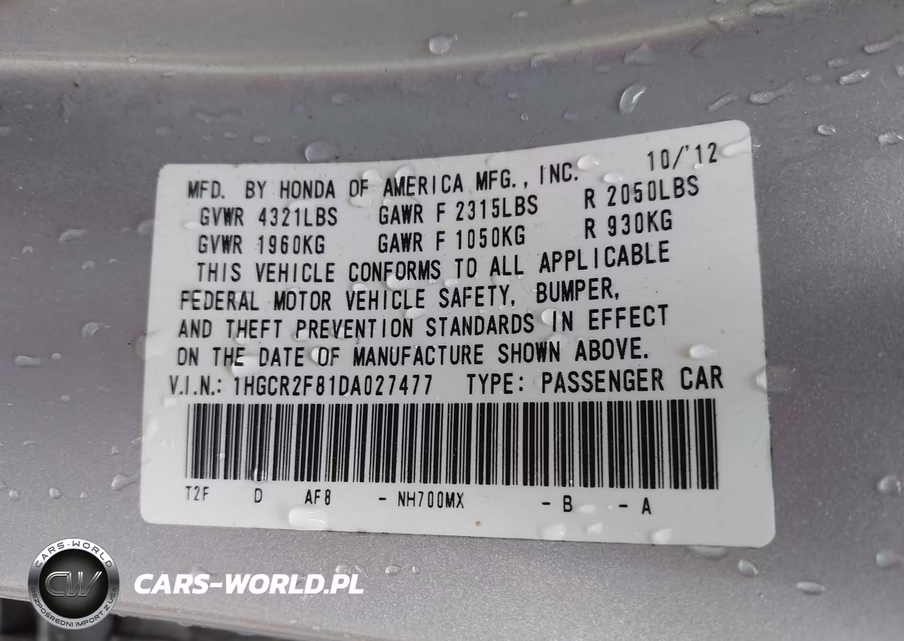 2013 Honda Accord Ex-L VIN:1HGCR2F81DA027477 - 9