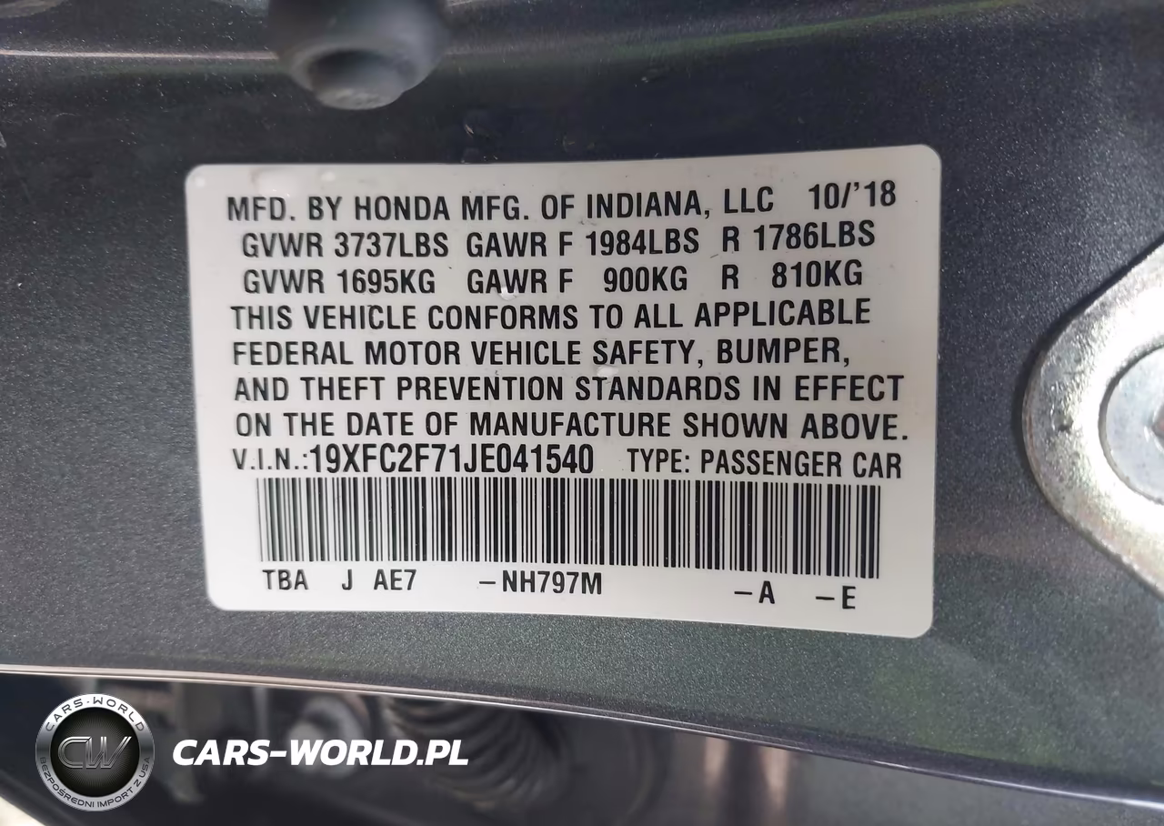2018 Honda Civic Ex VIN:19XFC2F71JE041540 - 9