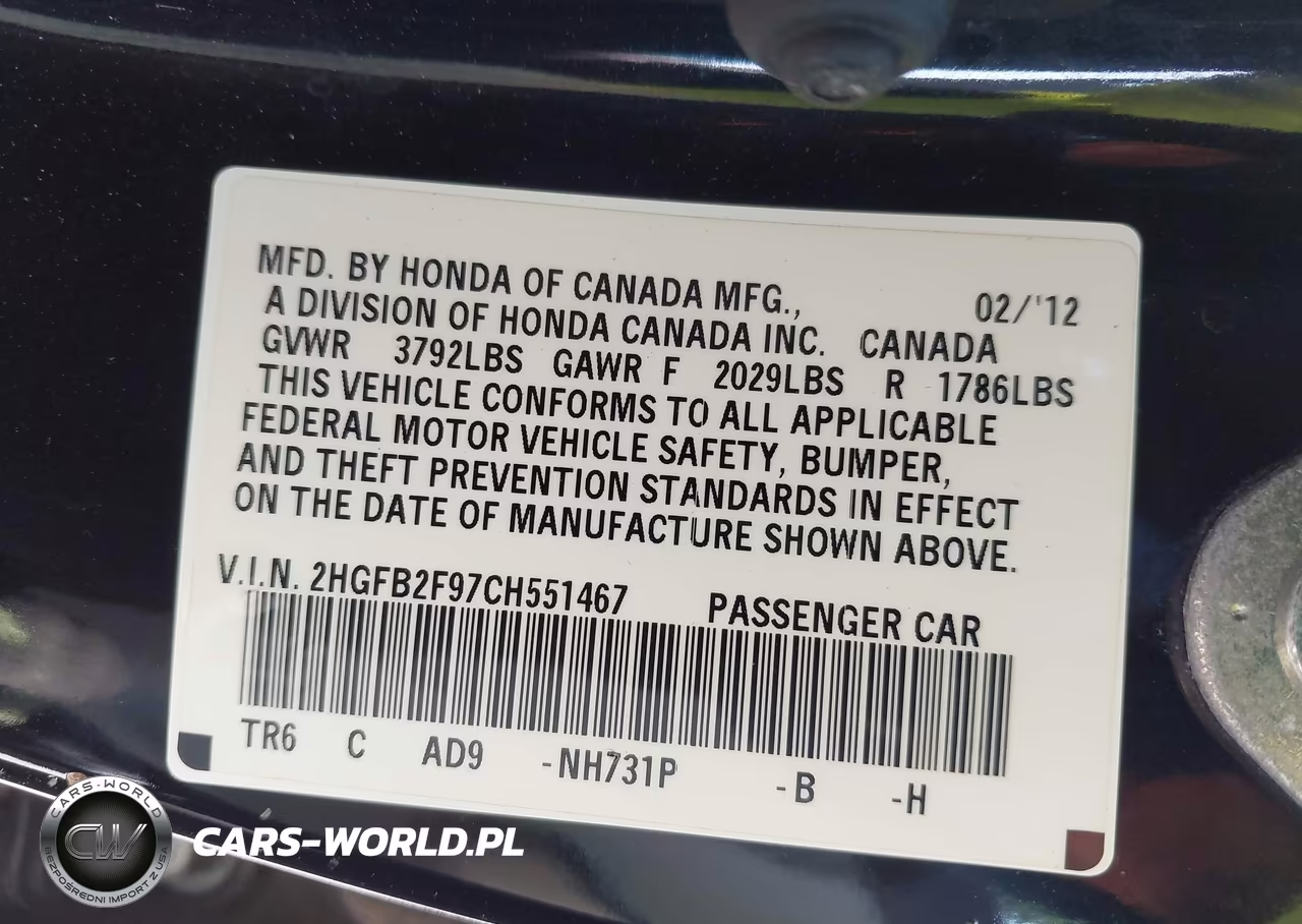 2012 Honda Civic Ex-L VIN:2HGFB2F97CH551467 - 9