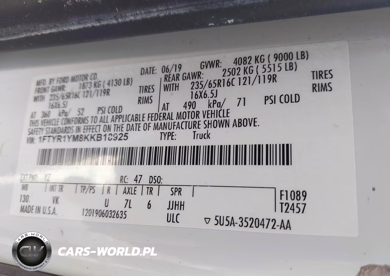 2019 Ford Transit-250 VIN:1FTYR1YM8KKB18925 - 9