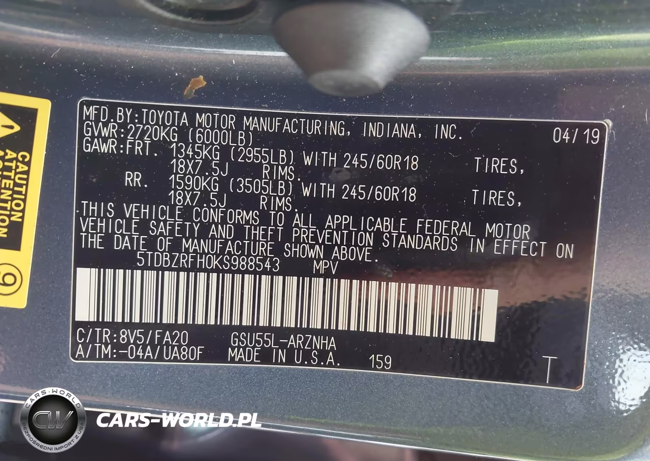 2019 Toyota Highlander Le Plus VIN:5TDBZRFH0KS988543 - 9