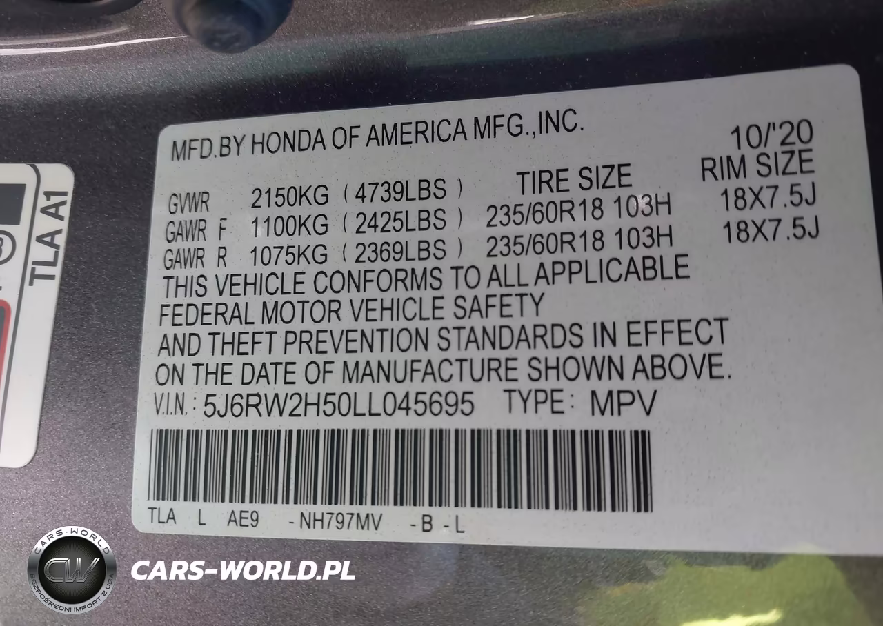 2020 Honda Cr-V Awd Ex VIN:5J6RW2H50LL045695 - 9
