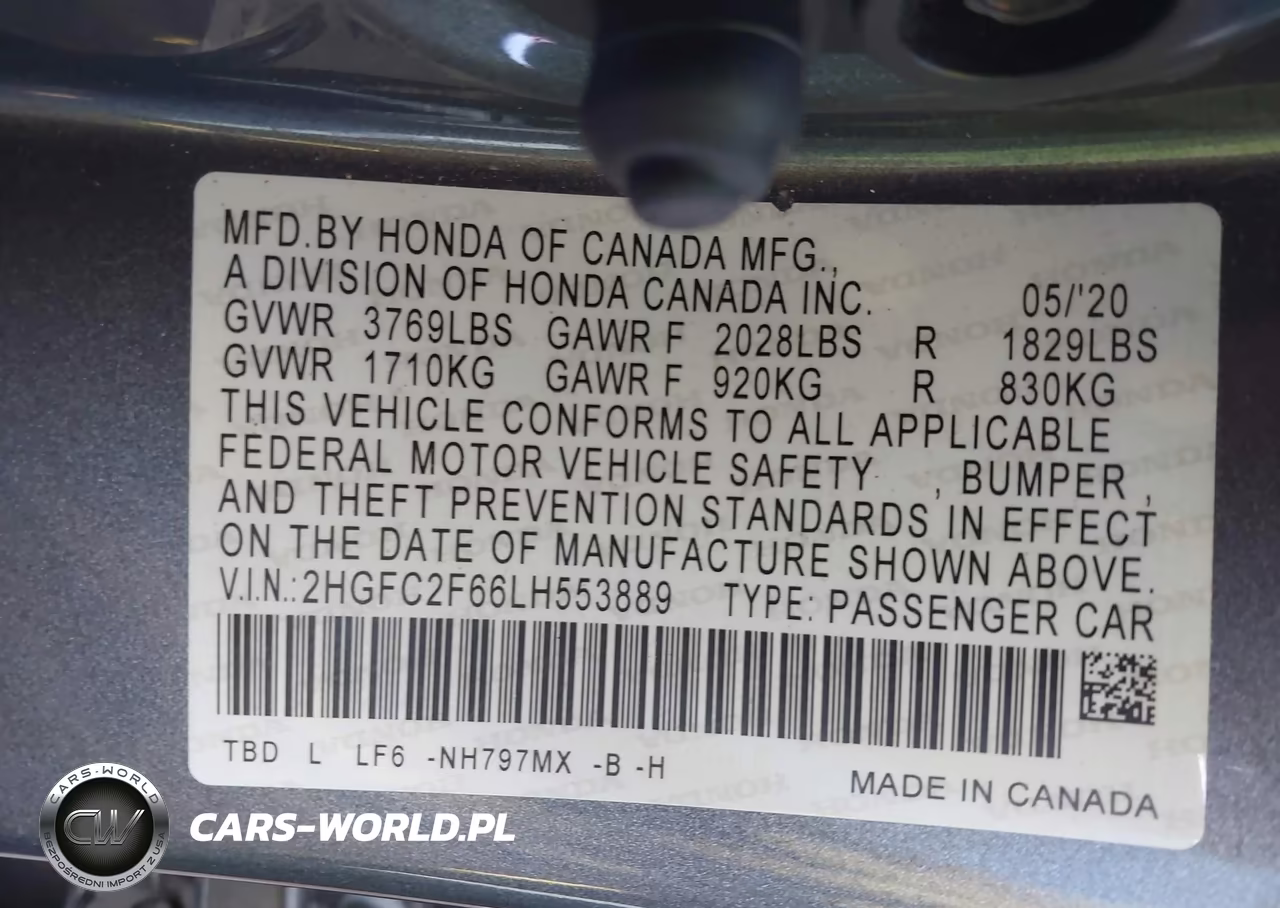 2020 Honda Civic Lx VIN:2HGFC2F66LH553889 - 9