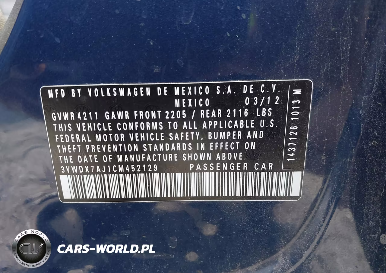 2012 Volkswagen Jetta 2.5L Se VIN:3VWDX7AJ1CM452129 - 9