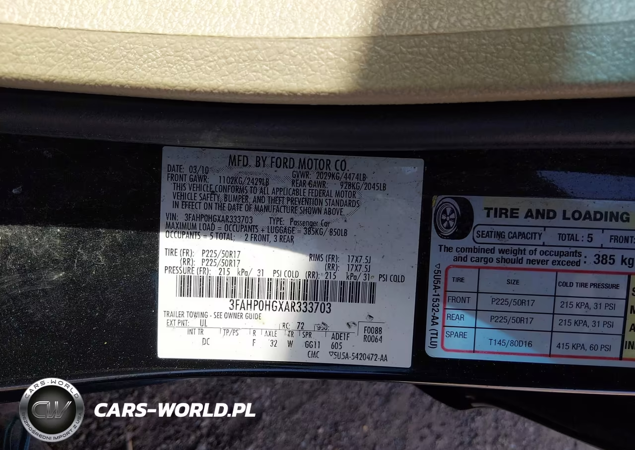 2010 Ford Fusion Se VIN:3FAHP0HGXAR333703 - 9