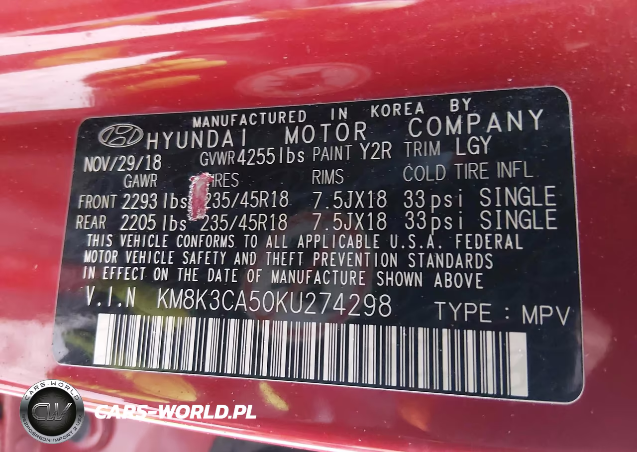2019 Hyundai Kona Limited VIN:KM8K3CA50KU274298 - 9