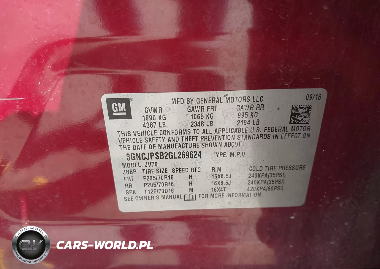 2016 Chevrolet Trax Lt VIN:3GNCJPSB2GL269624 - 9