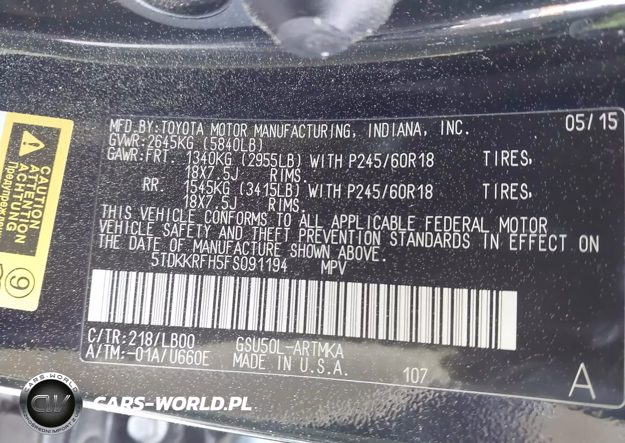 2015 Toyota Highlander Xle V6 VIN:5TDKKRFH5FS091194 - 9