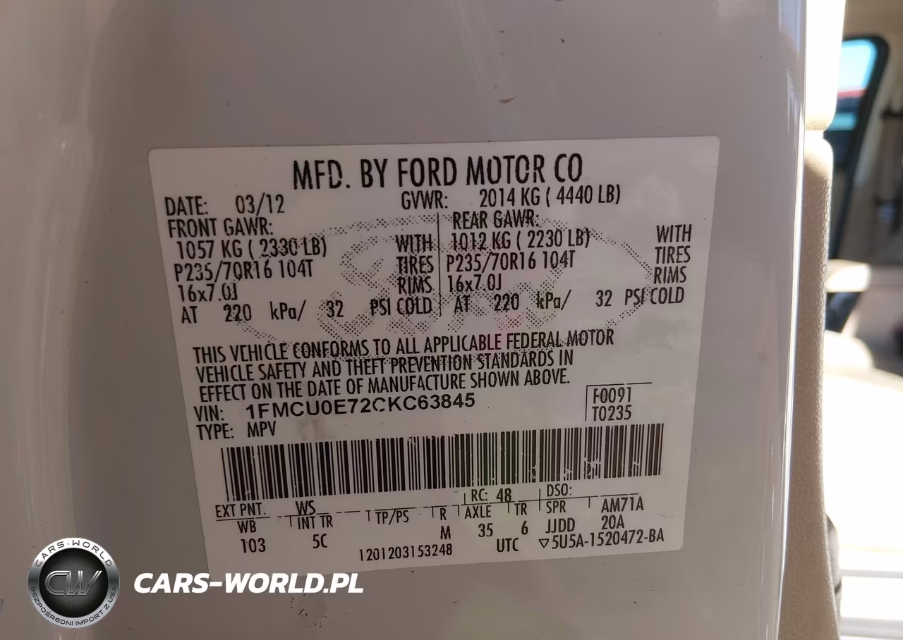 2012 Ford Escape Limited VIN:1FMCU0E72CKC63845 - 9