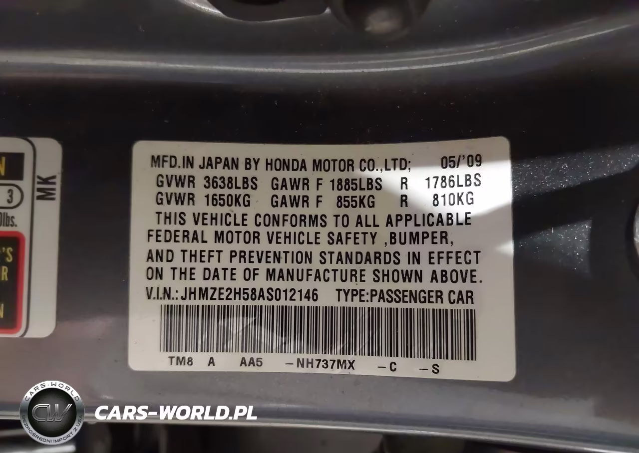 HONDA INSIGHT VIN:JHMZE2H58AS012146 - 9