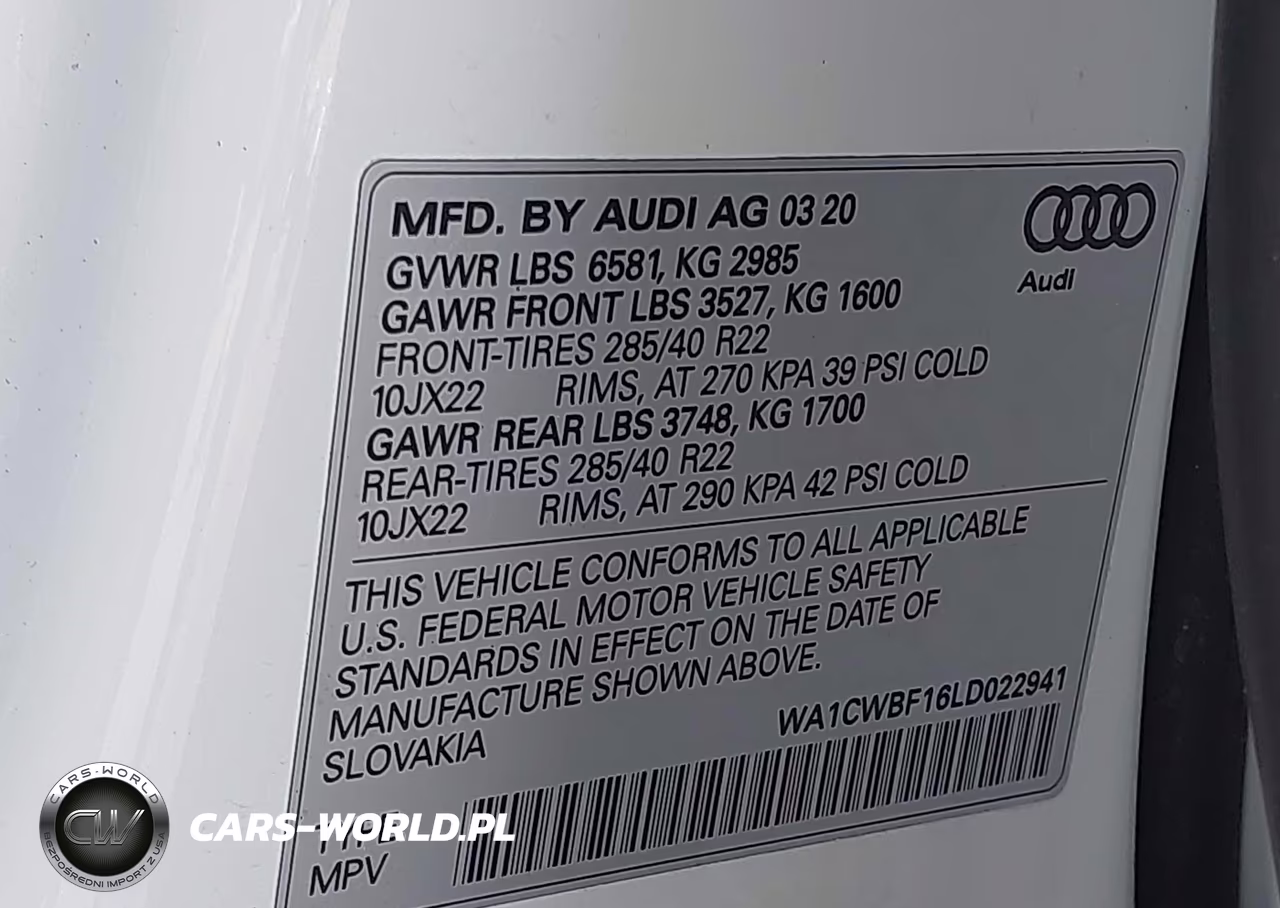 2020 Audi Sq8 Prestige Tfsi Quattro Tiptronic VIN:WA1CWBF16LD022941 - 9