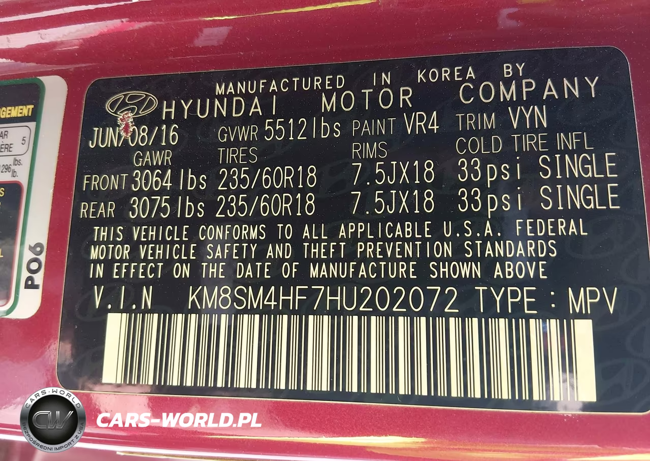 2017 Hyundai Santa Fe Se VIN:KM8SM4HF7HU202072 - 9