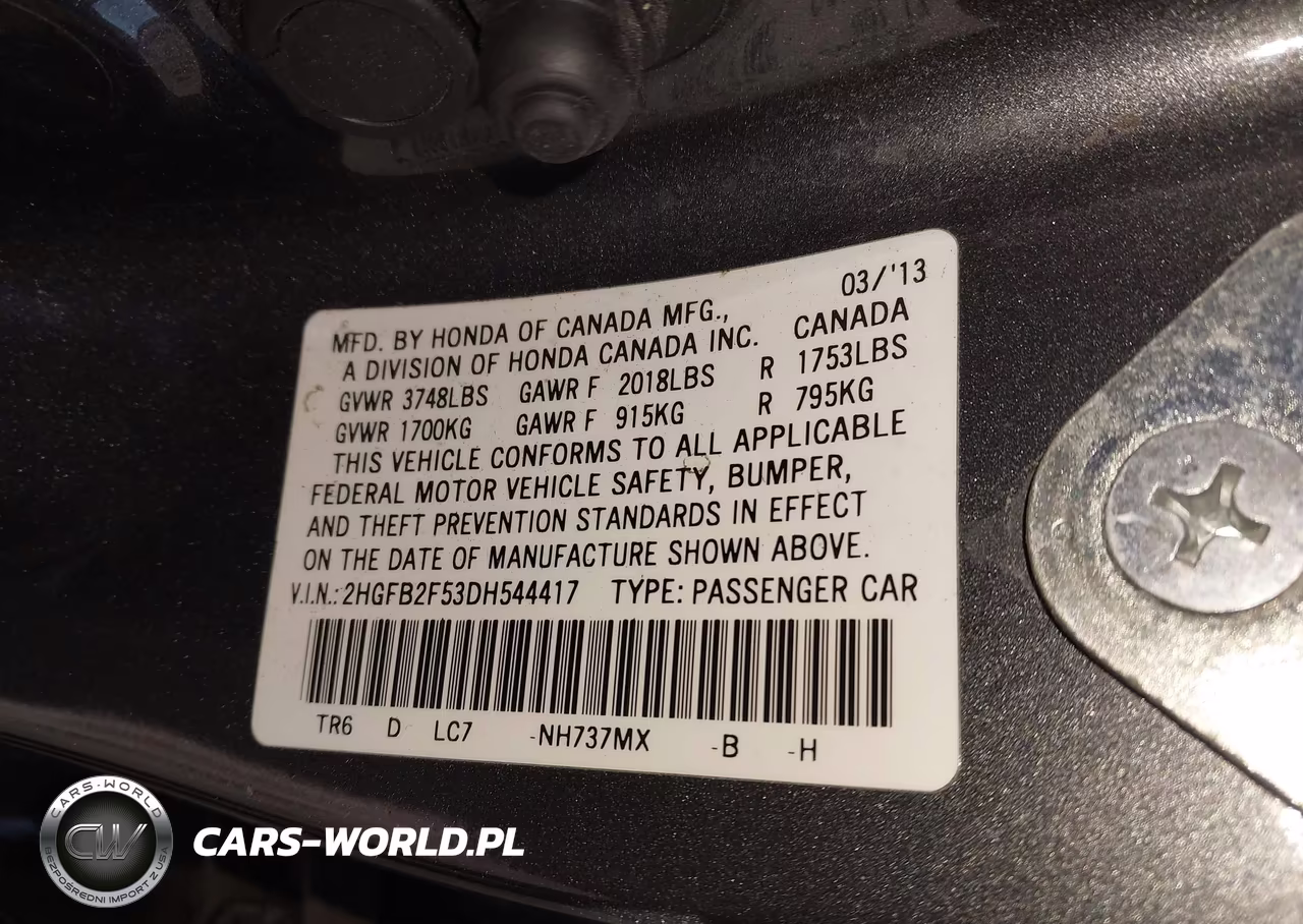2013 Honda Civic Lx VIN:2HGFB2F53DH544417 - 9