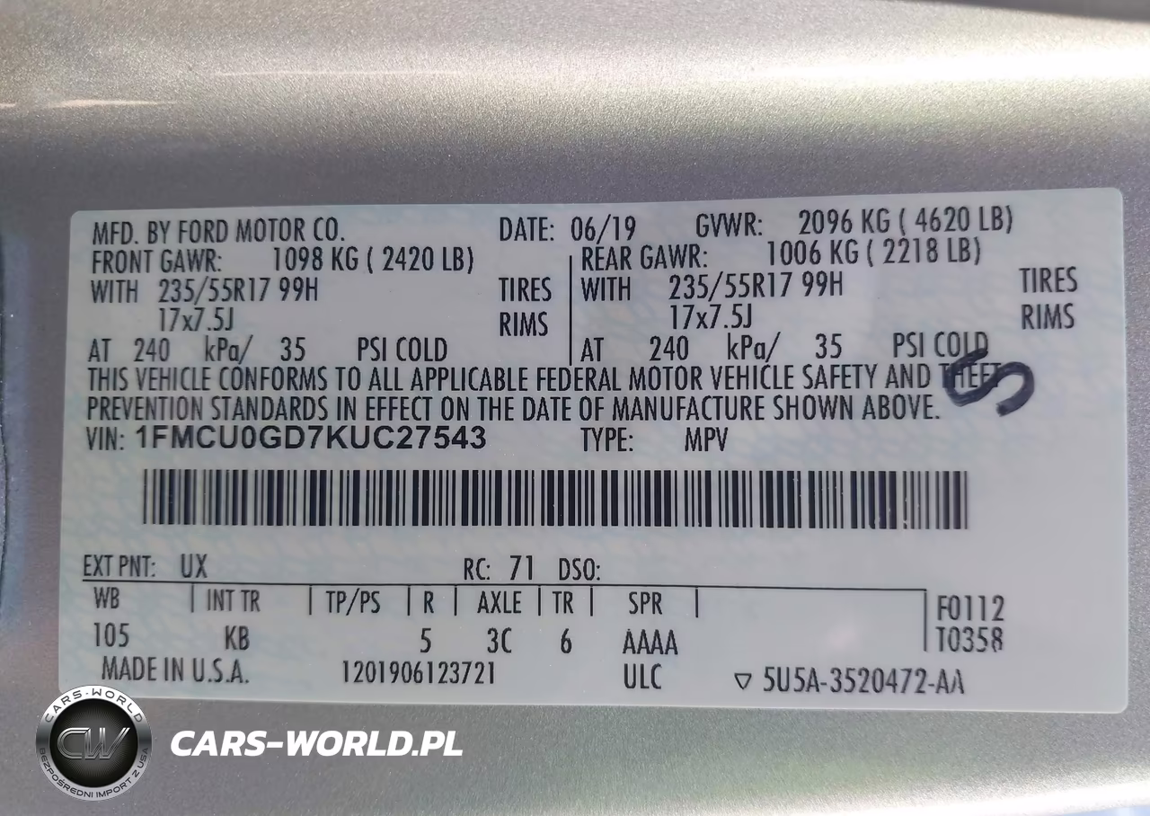 2019 Ford Escape Se VIN:1FMCU0GD7KUC27543 - 9