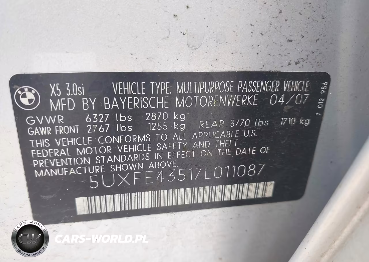 2007 BMW X5 3.0Si VIN:5UXFE43517L011087 - 9