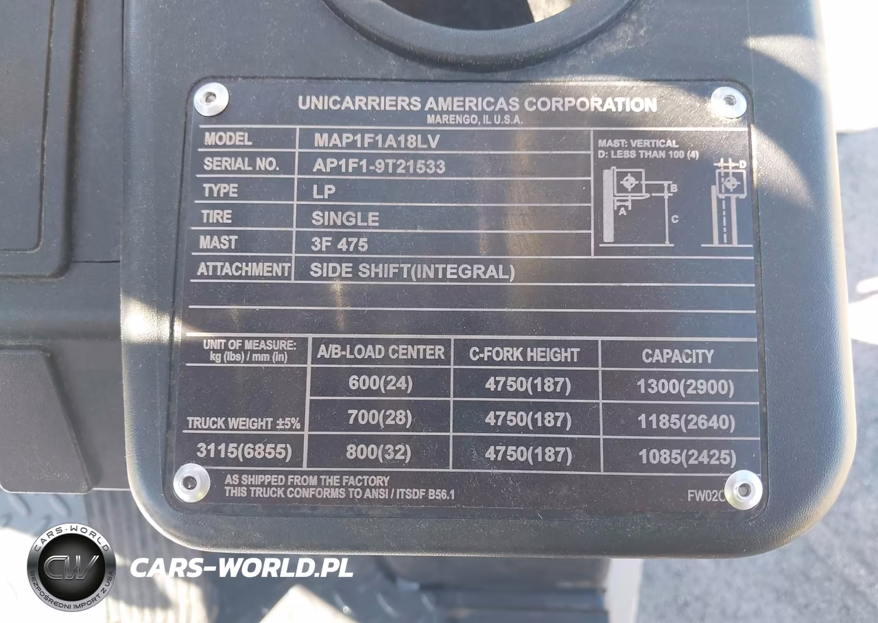 2021 Unicarriers Forklift VIN:AP1F19T21533 - 9