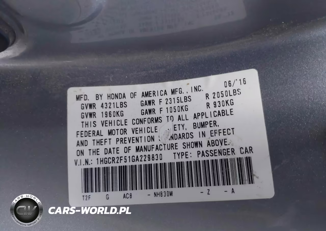 2016 Honda Accord Sport VIN:1HGCR2F51GA229830 - 9