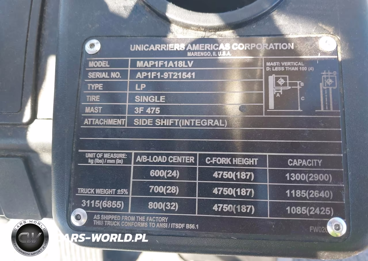 2021 Unicarriers Forklift VIN:AP1F19T21541 - 9